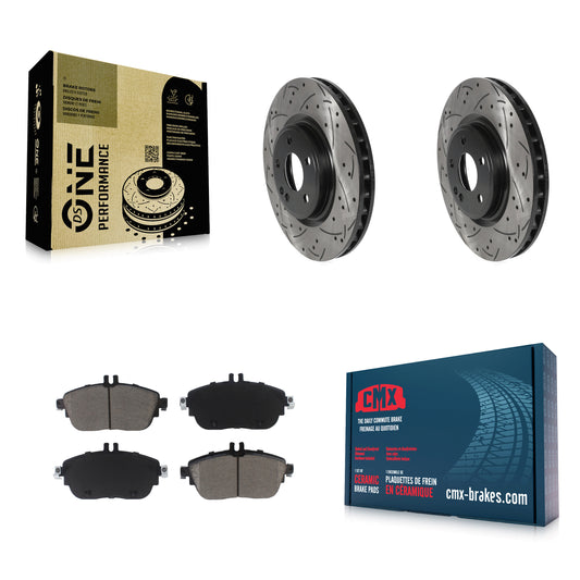 [Avant] Kit de disque (percé rainuré revêtu) et plaquette (céramique) de frein pour Mercedes-Benz GLA250 CLA250 INFINITI QX30 B Electric Drive B250 KDC-100175