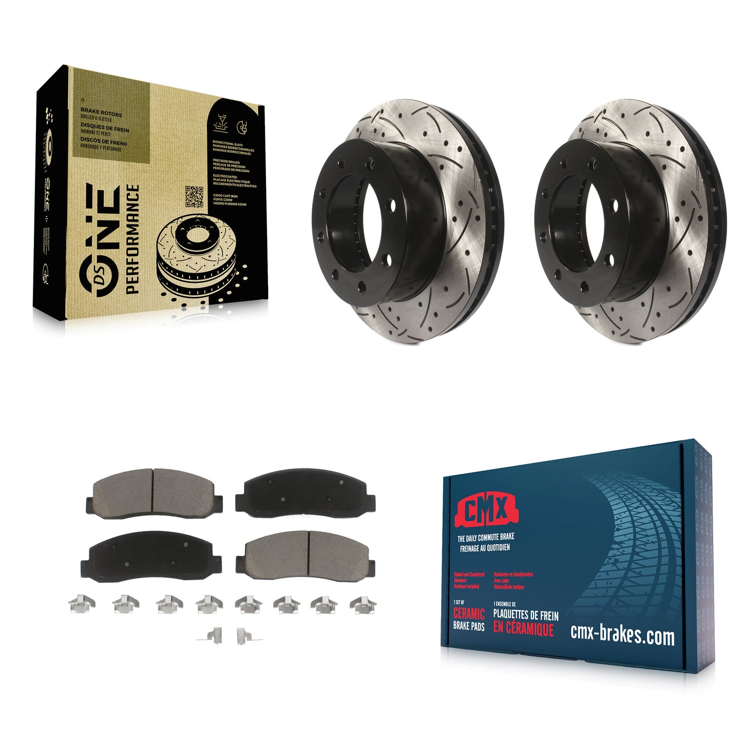 [Avant] Kit de disque (percé rainuré revêtu) et plaquette (céramique) de frein pour Ford F-250 Super Duty F-350 KDC-100178