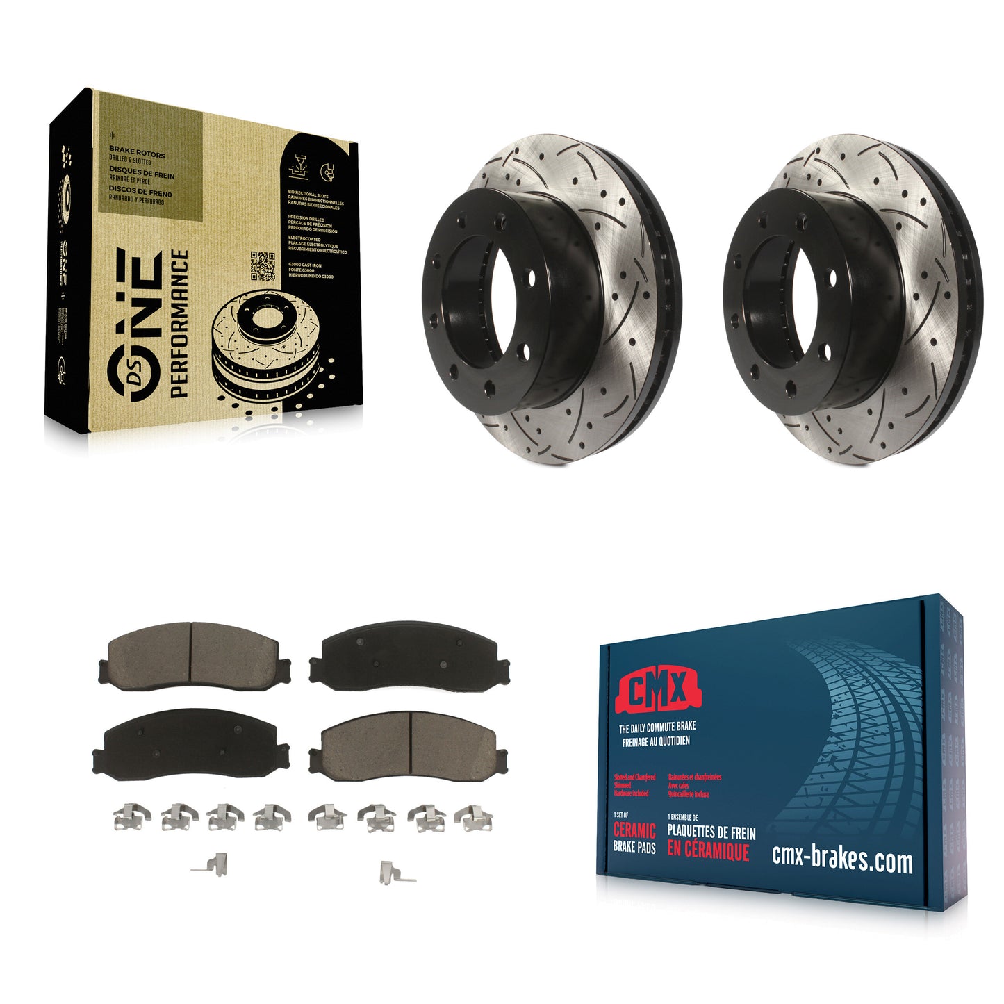 [Avant] Kit de disque (percé rainuré revêtu) et plaquette (céramique) de frein pour Ford F-350 Super Duty F-250 4WD KDC-100179