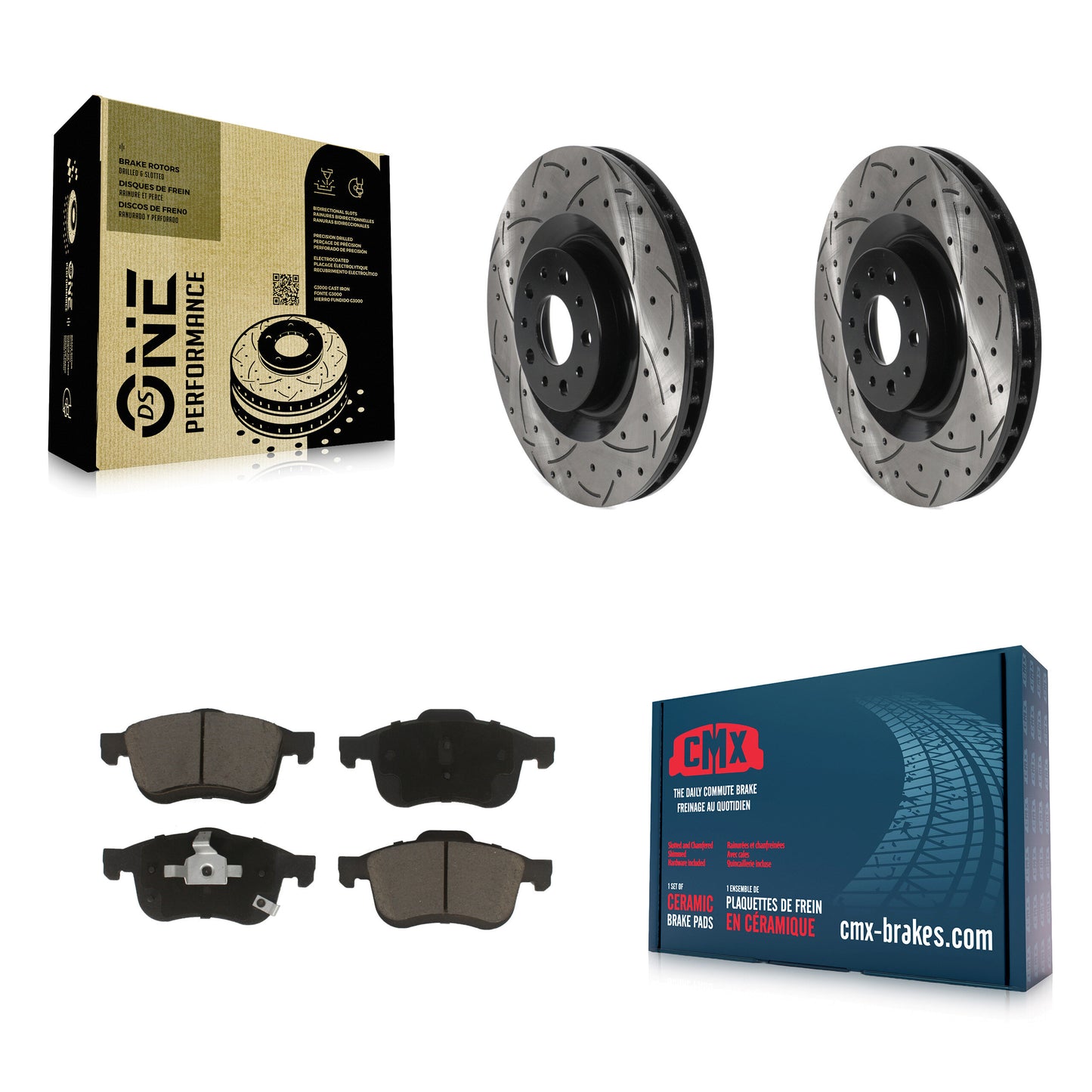 [Avant] Kit de disque (percé rainuré revêtu) et plaquette (céramique) de frein pour 2014-2020 Fiat 500L KDC-100190