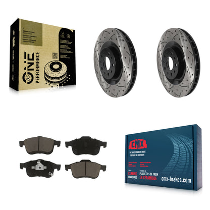 [Avant] Kit de disque (percé rainuré revêtu) et plaquette (céramique) de frein pour 2014-2020 Fiat 500L KDC-100190