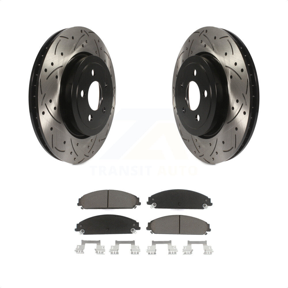 [Avant] Kit de disque (percé rainuré revêtu) et plaquette (céramique) de frein pour Dodge Charger Chrysler 300 Challenger Magnum KDC-100191 par Transit Auto
