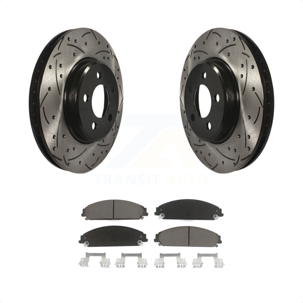 [Avant] Kit de disque (percé rainuré revêtu) et plaquette (céramique) de frein pour Dodge Charger Chrysler 300 Challenger KDC-100194 par Transit Auto