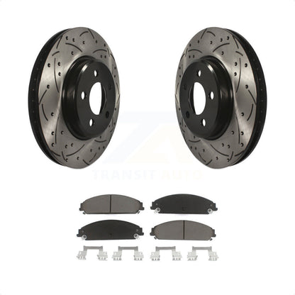 [Avant] Kit de disque (percé rainuré revêtu) et plaquette (céramique) de frein pour Dodge Charger Chrysler 300 Challenger KDC-100194 par Transit Auto