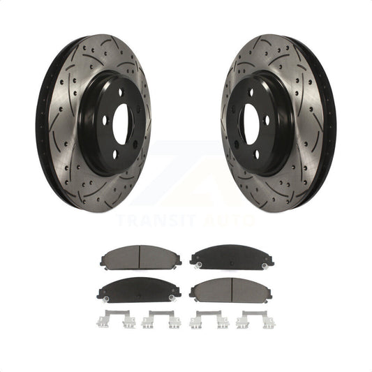 [Avant] Kit de disque (percé rainuré revêtu) et plaquette (céramique) de frein pour Dodge Charger Chrysler 300 Challenger KDC-100194 par Transit Auto