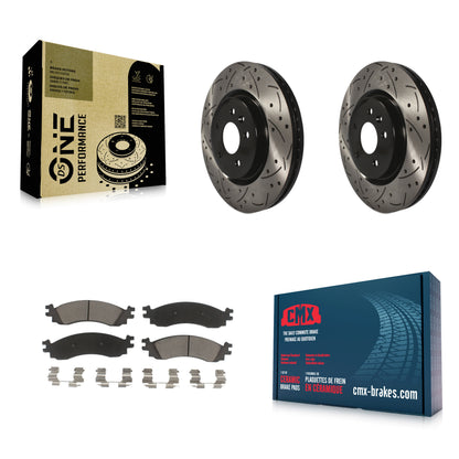[Avant] Kit de disque (percé rainuré revêtu) et plaquette (céramique) de frein pour 2010-2012 Ford Taurus SHO KDC-100196