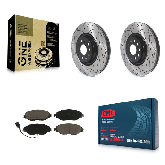 [Avant] Kit de disque (percé rainuré revêtu) et plaquette (céramique) de frein pour Volkswagen Tiguan Jetta GTI Audi Golf R S3 Q3 Arteon KDC-100201
