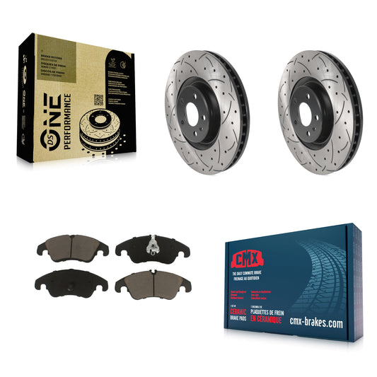 [Avant] Kit de disque (percé rainuré revêtu) et plaquette (céramique) de frein pour 2014 Audi A6 avec 356mm Diameter Rotor KDC-100210
