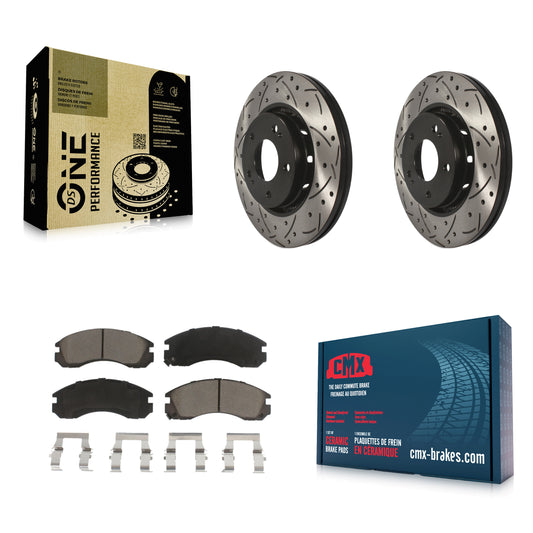 [Avant] Kit de disque (percé rainuré revêtu) et plaquette (céramique) de frein pour Mitsubishi Lancer KDC-100217
