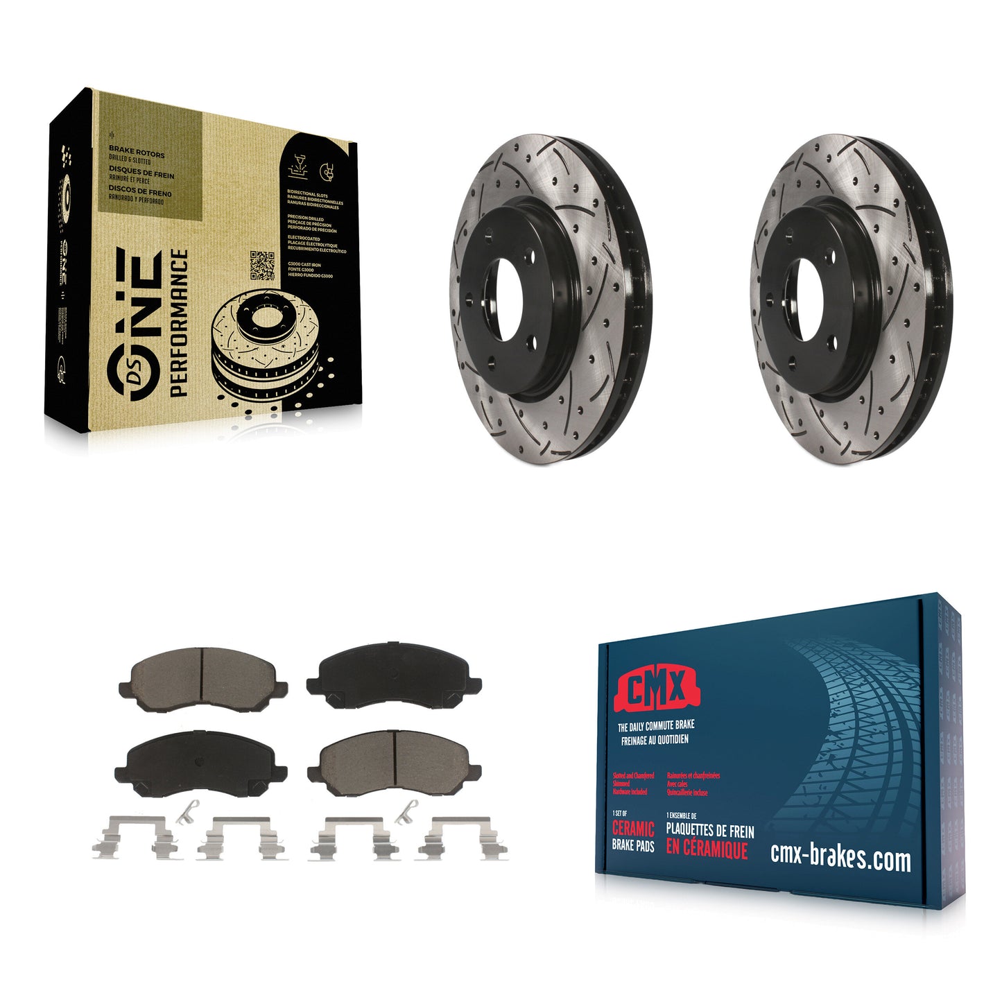 [Avant] Kit de disque (percé rainuré revêtu) et plaquette (céramique) de frein pour Dodge Caliber Mitsubishi Lancer KDC-100218