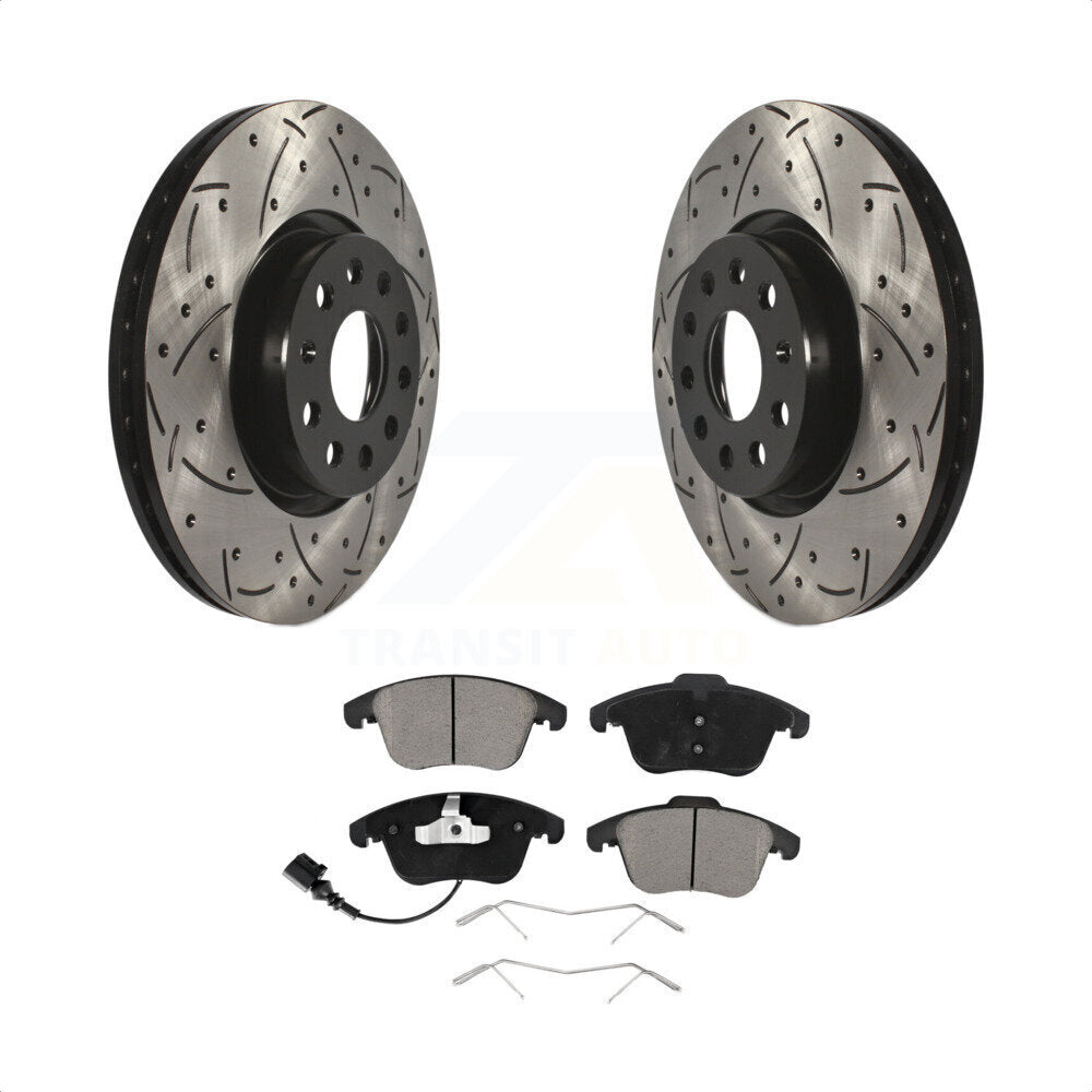 [Avant] Kit de disque (percé rainuré revêtu) et plaquette (céramique) de frein pour Volkswagen Passat Tiguan Audi Q3 Quattro Limited KDC-100223 par Transit Auto