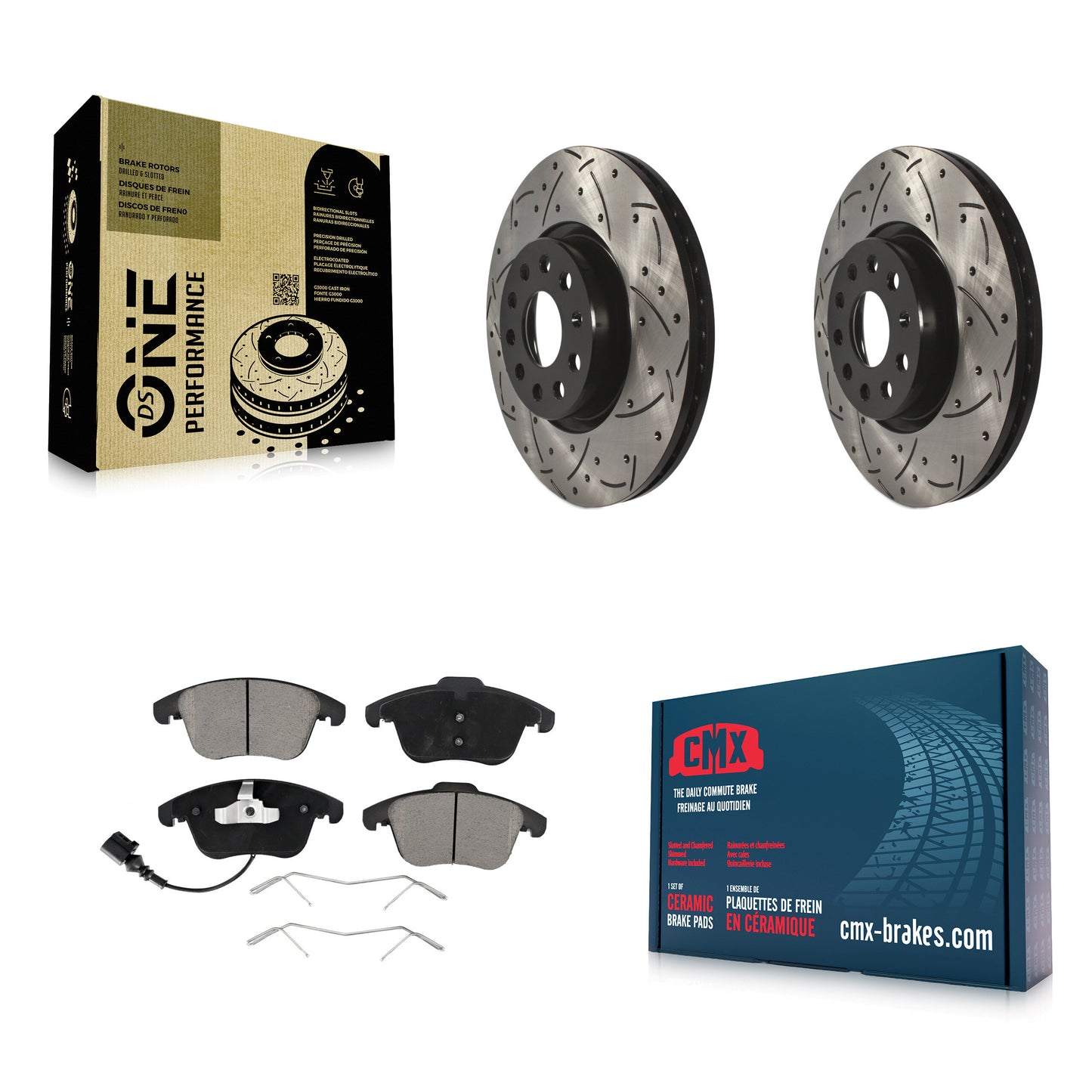 [Avant] Kit de disque (percé rainuré revêtu) et plaquette (céramique) de frein pour Volkswagen Passat Tiguan Audi Q3 Quattro Limited KDC-100223