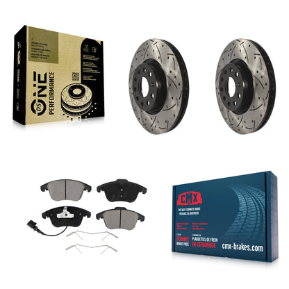 [Avant] Kit de disque (percé rainuré revêtu) et plaquette (céramique) de frein pour Volkswagen Passat Tiguan Audi Q3 Quattro Limited KDC-100223