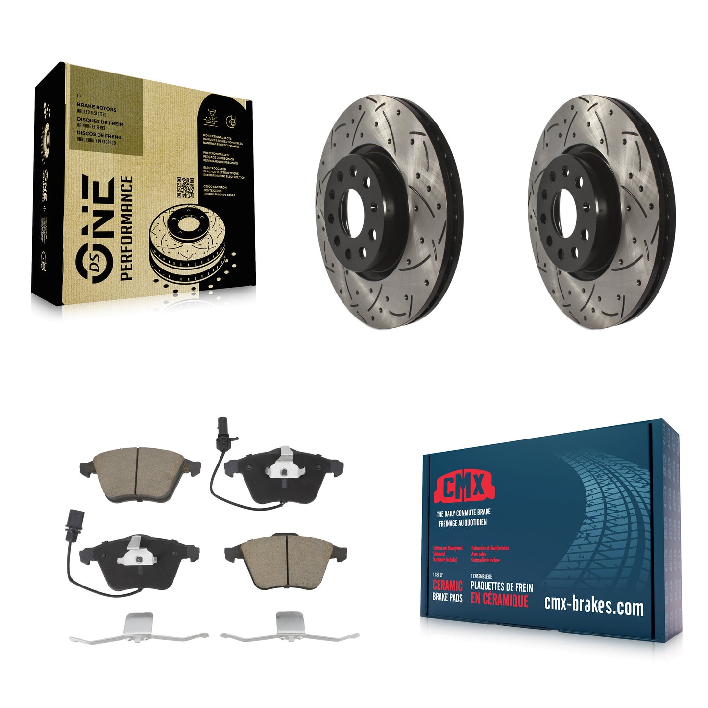 [Avant] Kit de disque (percé rainuré revêtu) et plaquette (céramique) de frein pour Volkswagen CC Passat KDC-100224
