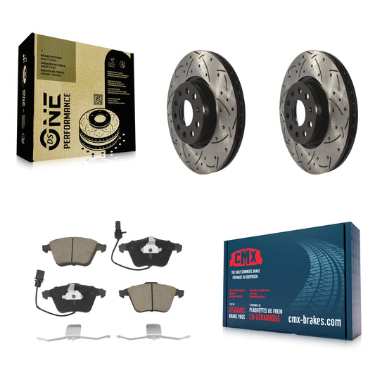 [Avant] Kit de disque (percé rainuré revêtu) et plaquette (céramique) de frein pour Volkswagen CC Passat KDC-100224