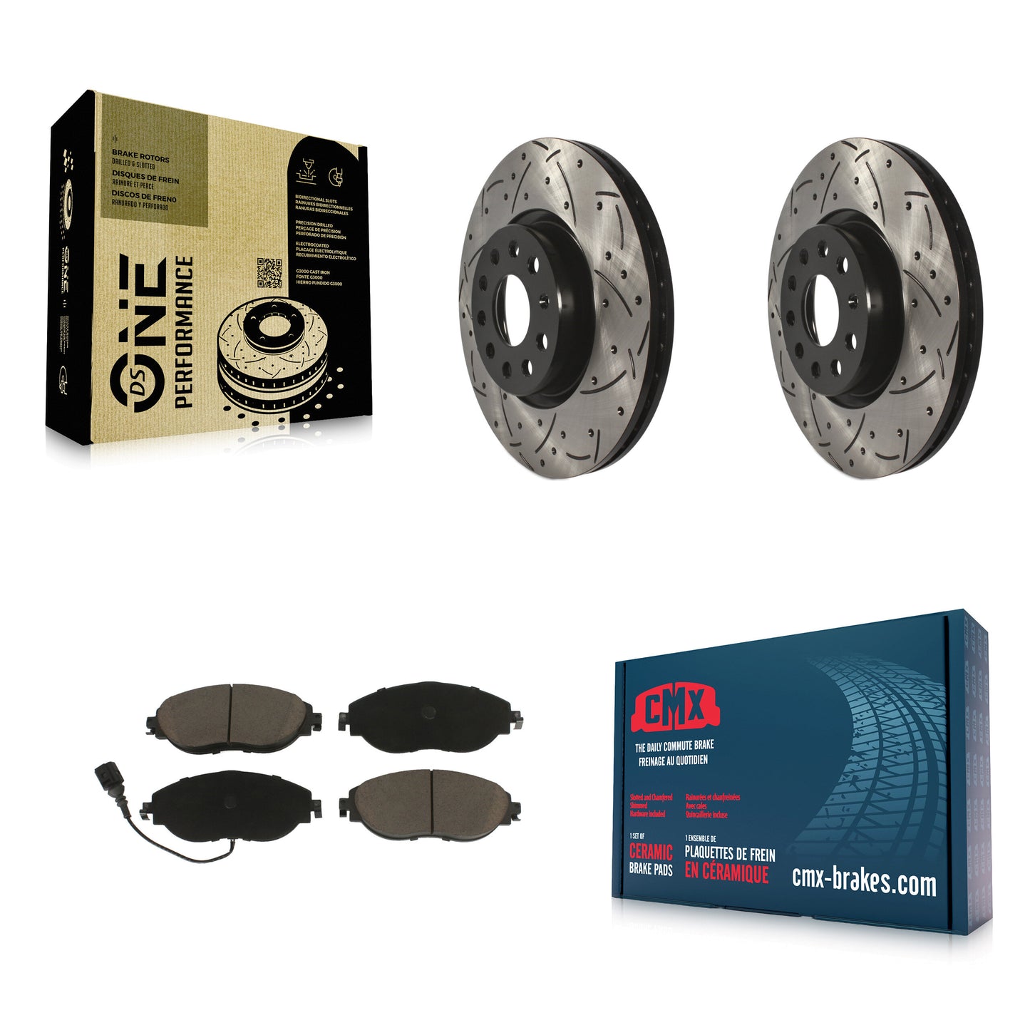 [Avant] Kit de disque (percé rainuré revêtu) et plaquette (céramique) de frein pour Volkswagen GTI Jetta KDC-100225