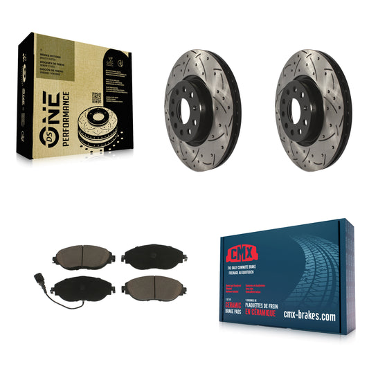 [Avant] Kit de disque (percé rainuré revêtu) et plaquette (céramique) de frein pour Volkswagen GTI Jetta KDC-100225