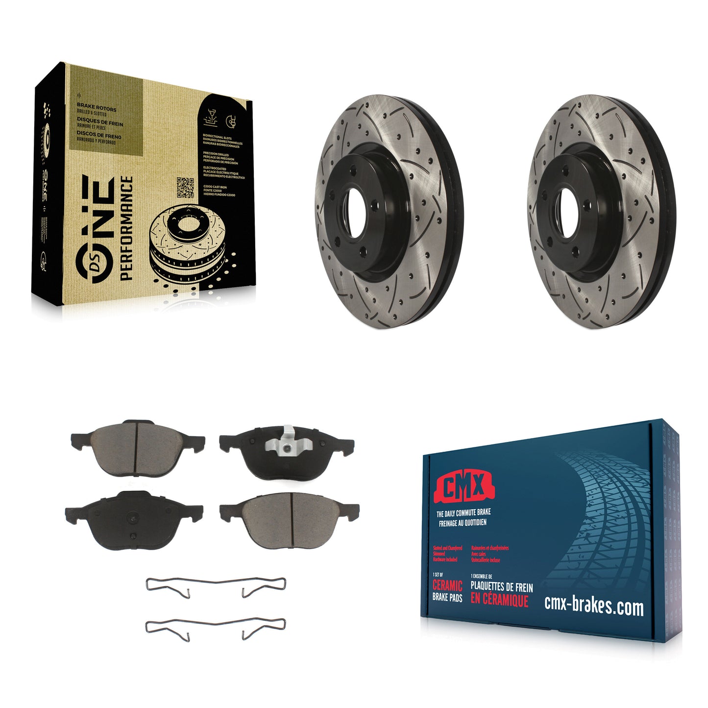 [Avant] Kit de disque (percé rainuré revêtu) et plaquette (céramique) de frein pour Ford Escape Volvo C-Max S40 C70 C30 V50 KDC-100230