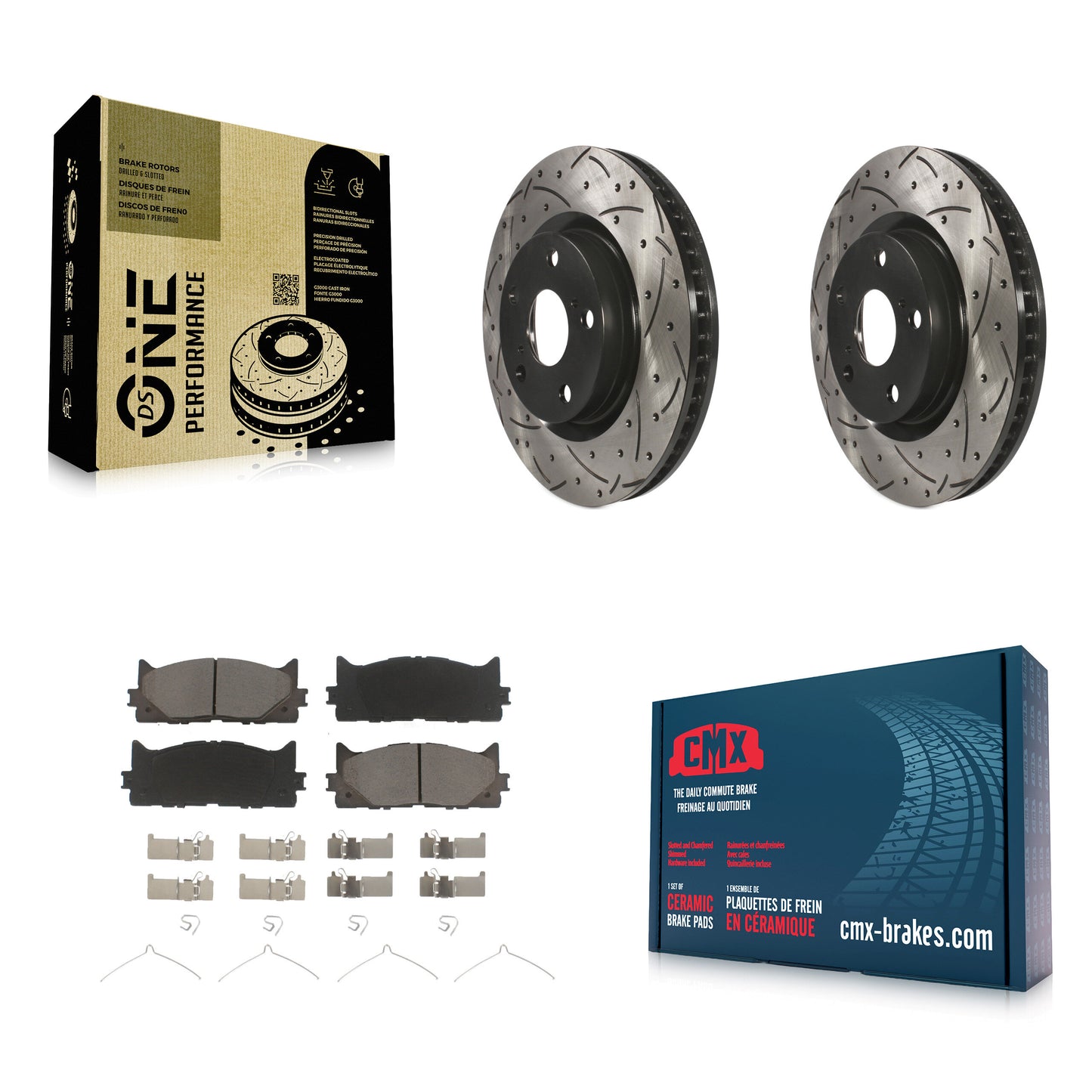 [Avant] Kit de disque (percé rainuré revêtu) et plaquette (céramique) de frein pour Toyota Camry Lexus ES350 Avalon ES300h KDC-100237