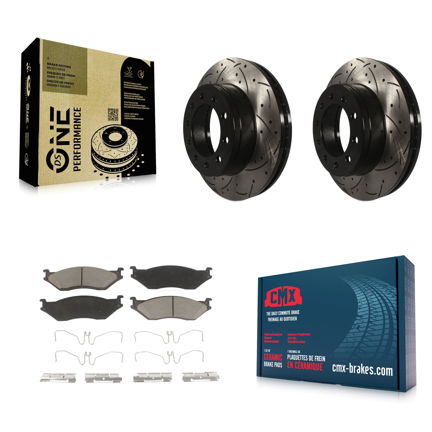 [Avant] Kit de disque (percé rainuré revêtu) et plaquette (céramique) de frein pour Ford F-450 Super Duty F-550 International CF500 CF600 KDC-100244