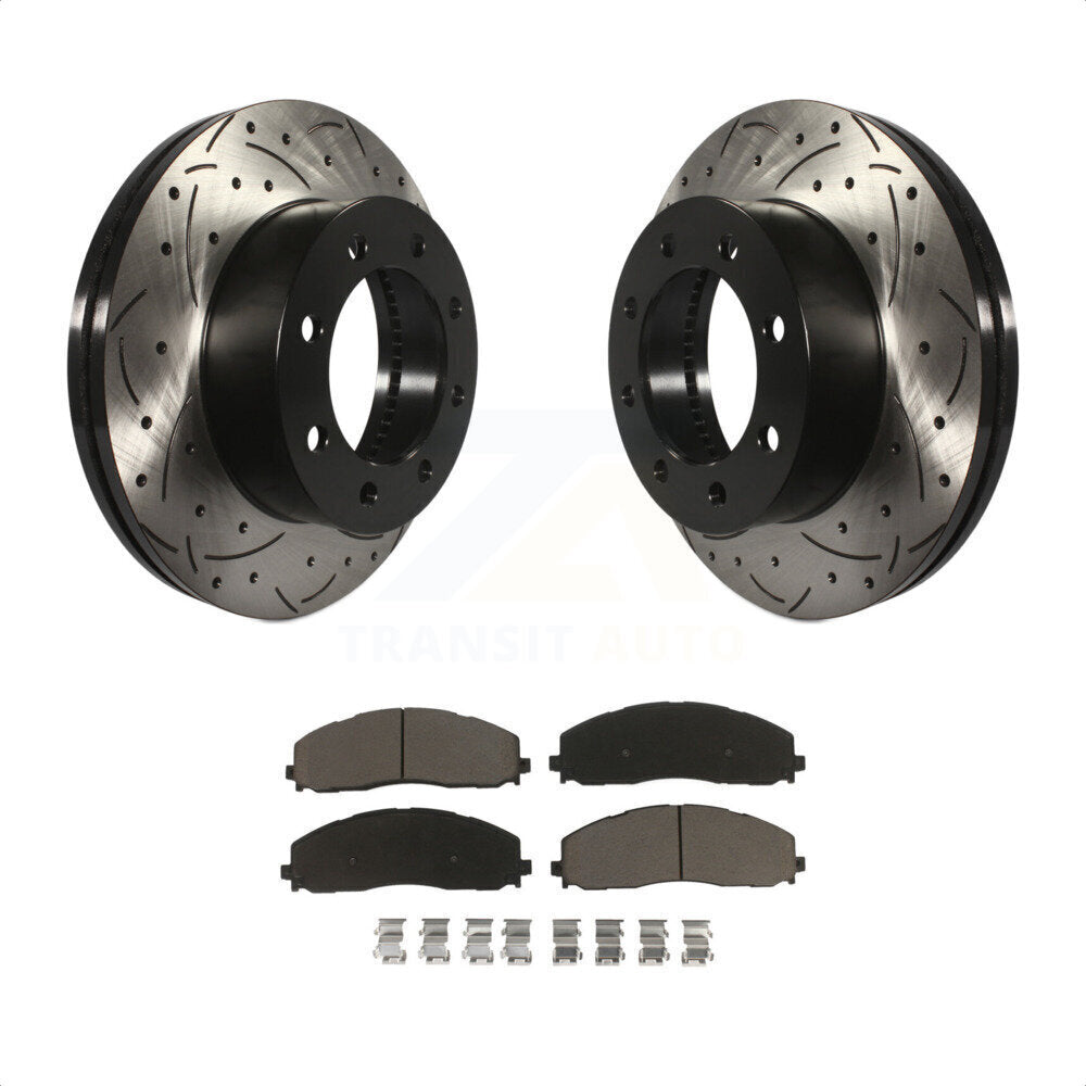 [Avant] Kit de disque (percé rainuré revêtu) et plaquette (céramique) de frein pour Ford F-250 Super Duty F-350 F-450 KDC-100245 par Transit Auto