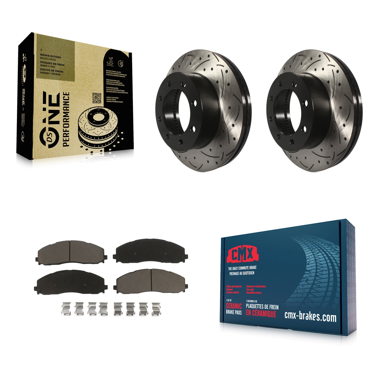 [Avant] Kit de disque (percé rainuré revêtu) et plaquette (céramique) de frein pour Ford F-250 Super Duty F-350 F-450 KDC-100245