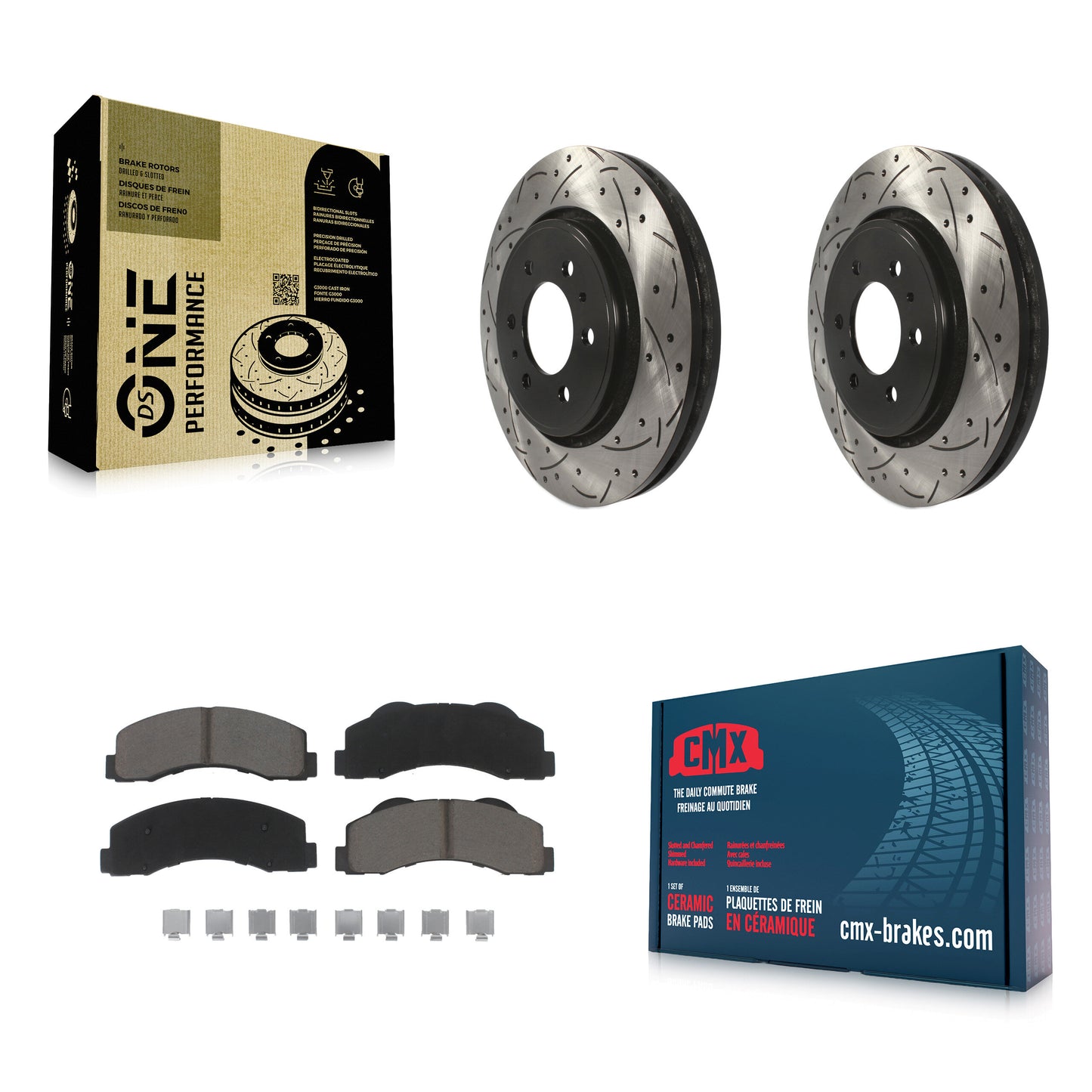 [Avant] Kit de disque (percé rainuré revêtu) et plaquette (céramique) de frein pour Ford F-150 Expedition Lincoln Navigator KDC-100252