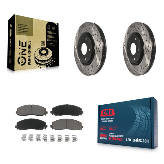 [Avant] Kit de disque (percé rainuré revêtu) et plaquette (céramique) de frein pour Dodge Grand Caravan Chrysler Journey Town & Country Pacifica Ram C/V Volkswagen Routan Voyager KDC-100257