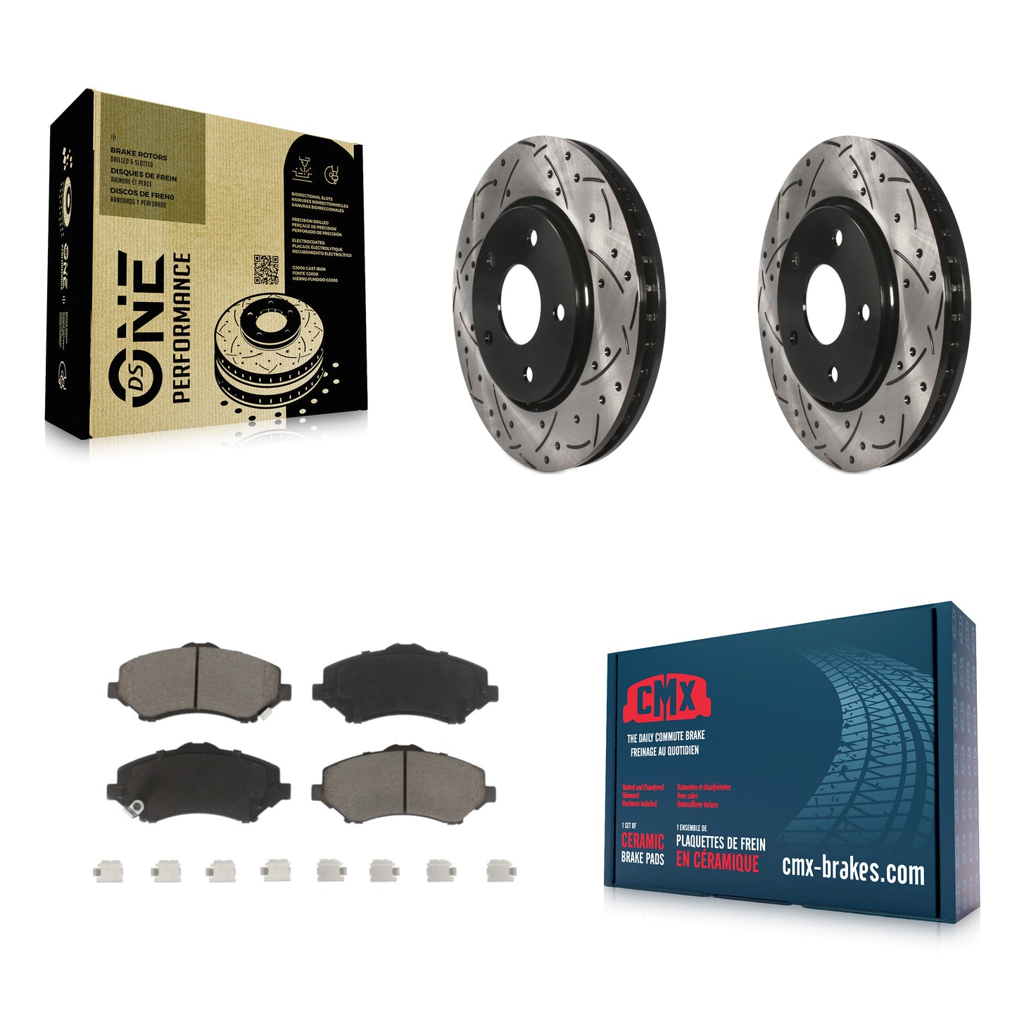 [Avant] Kit de disque (percé rainuré revêtu) et plaquette (céramique) de frein pour Dodge Grand Caravan Chrysler Town & Country Journey Volkswagen Routan Ram C/V KDC-100258