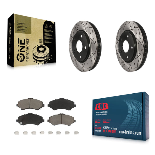 [Avant] Kit de disque (percé rainuré revêtu) et plaquette (céramique) de frein pour Dodge Grand Caravan Chrysler Town & Country Journey Volkswagen Routan Ram C/V KDC-100258