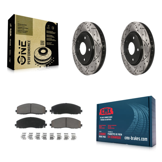 [Avant] Kit de disque (percé rainuré revêtu) et plaquette (céramique) de frein pour 2017-2018 Dodge Grand Caravan avec Single Piston Caliper KDC-100259