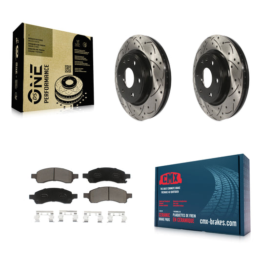 [Avant] Kit de disque (percé rainuré revêtu) et plaquette (céramique) de frein pour Chevrolet Traverse GMC Acadia Buick Enclave Saturn Outlook Limited KDC-100264