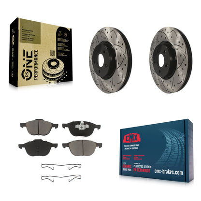 [Avant] Kit de disque (percé rainuré revêtu) et plaquette (céramique) de frein pour 2014 Ford Connect 104.8" wheel base KDC-100269