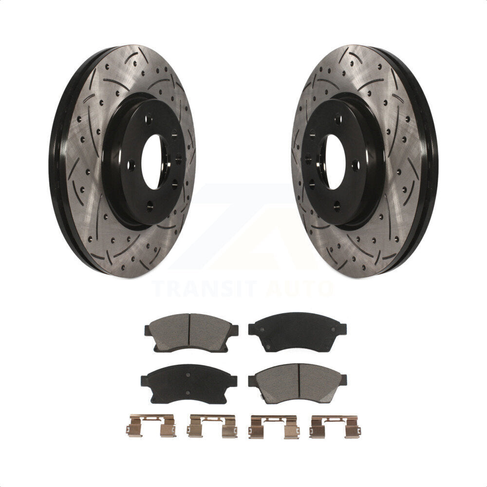 [Avant] Kit de disque (percé rainuré revêtu) et plaquette (céramique) de frein pour Chevrolet Cruze Buick Verano Volt Orlando KDC-100272 par Transit Auto