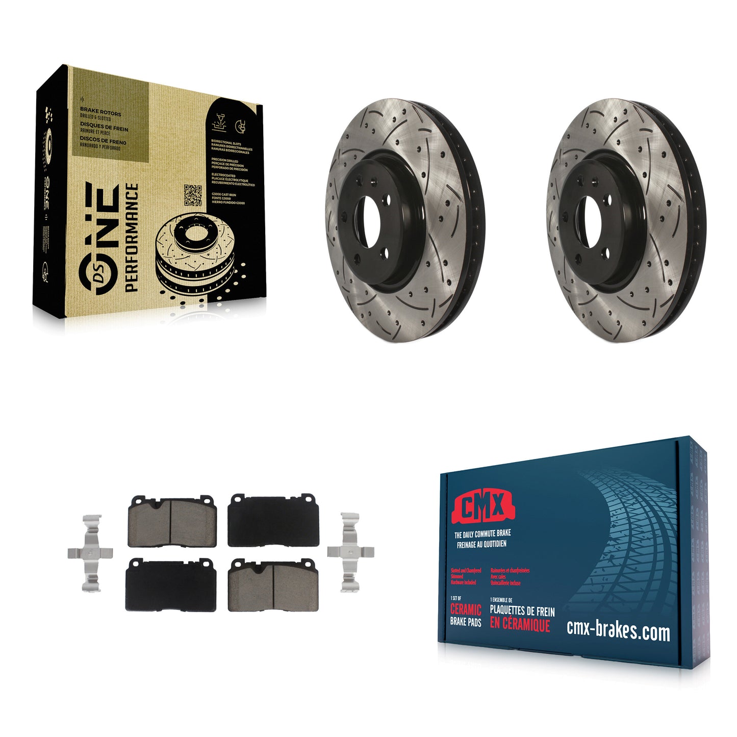 [Avant] Kit de disque (percé rainuré revêtu) et plaquette (céramique) de frein pour Audi Q5 KDC-100273