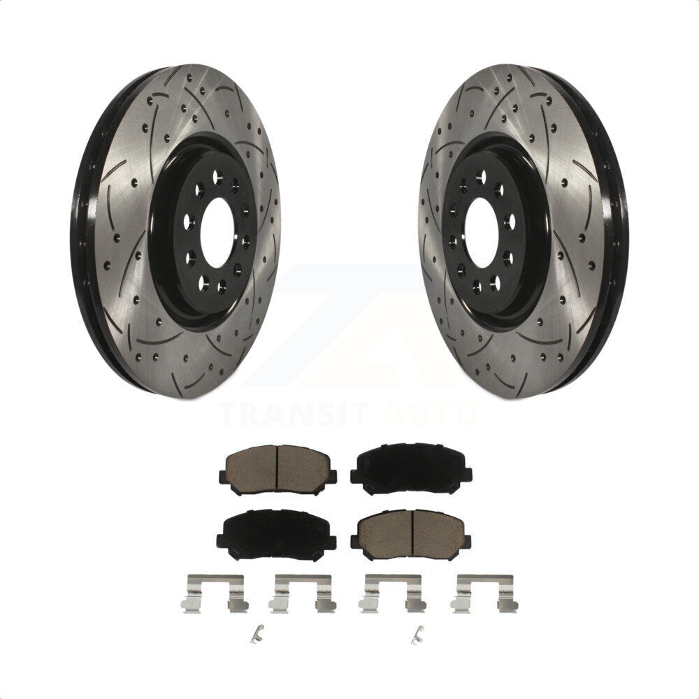 [Avant] Kit de disque (percé rainuré revêtu) et plaquette (céramique) de frein pour 2014-2017 Jeep Cherokee avec Single Piston Caliper KDC-100284 par Transit Auto