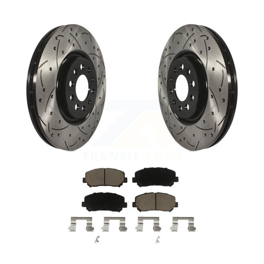 [Avant] Kit de disque (percé rainuré revêtu) et plaquette (céramique) de frein pour 2014-2017 Jeep Cherokee avec Single Piston Caliper KDC-100284 par Transit Auto