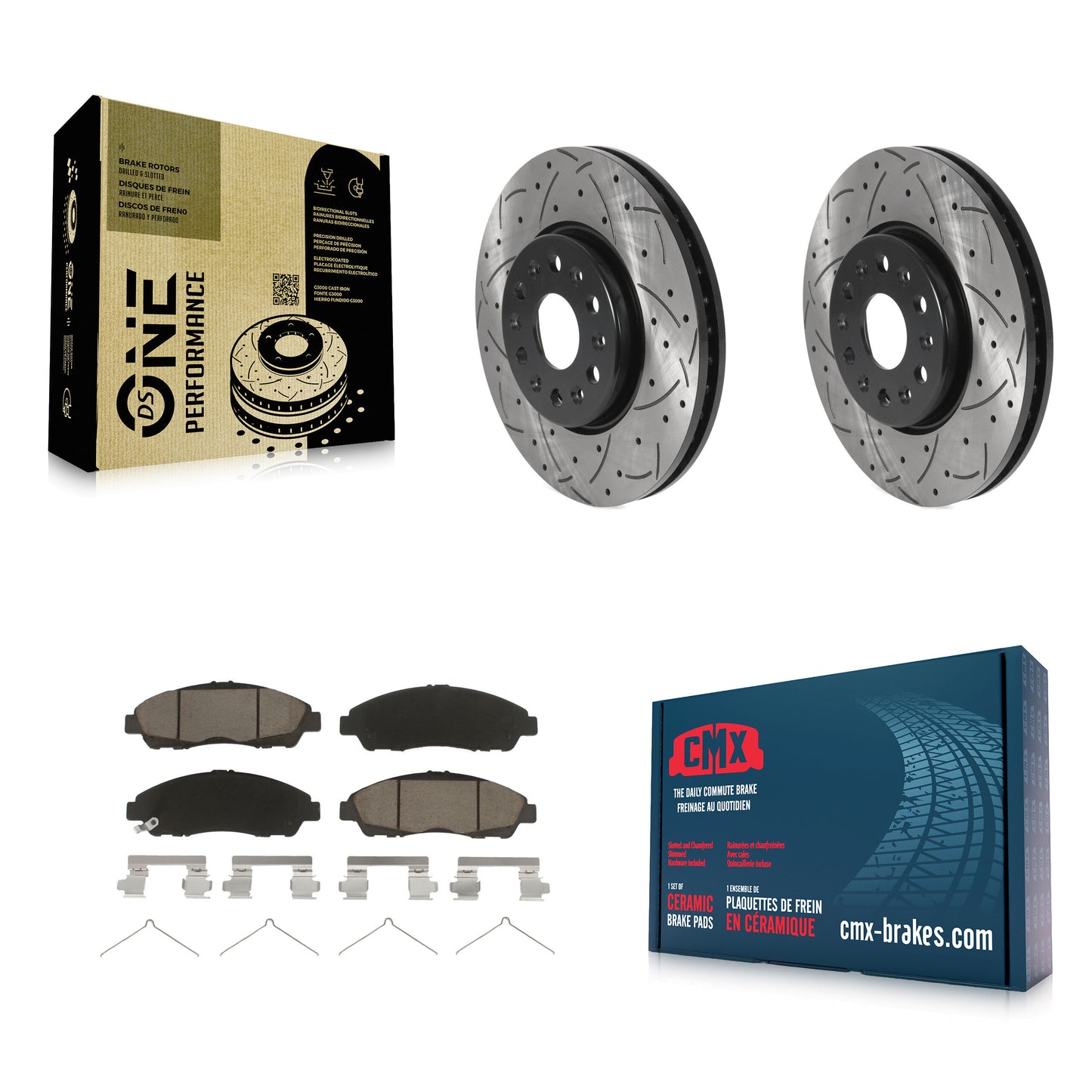 [Avant] Kit de disque (percé rainuré revêtu) et plaquette (céramique) de frein pour Chevrolet Traverse GMC Acadia Buick Enclave Blazer KDC-100285