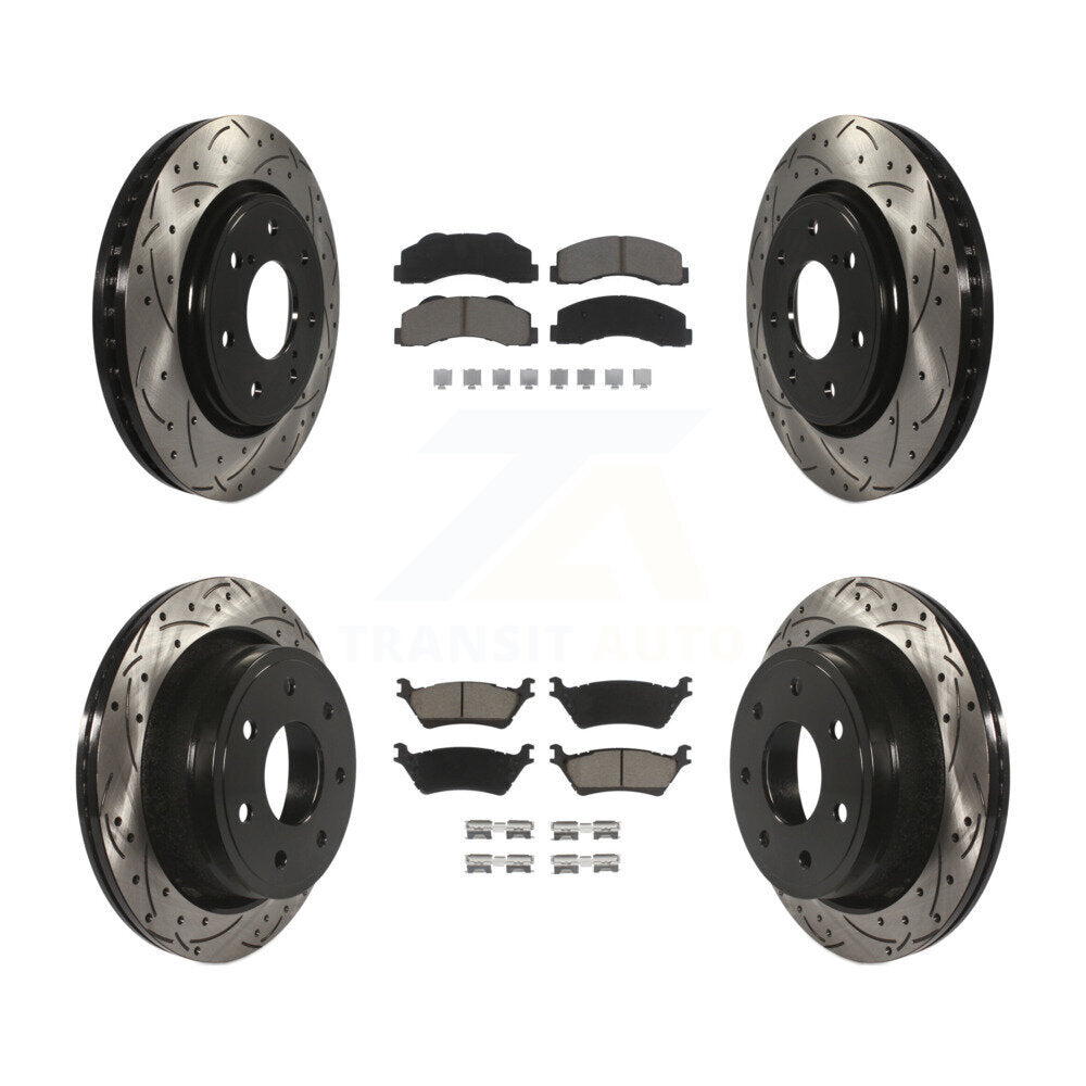[Avant + Arrière] Kit de disque (percé rainuré revêtu) et plaquette (céramique) de frein pour 2012-2014 Ford F-150 avec 7 Lug Wheels KDC-100287