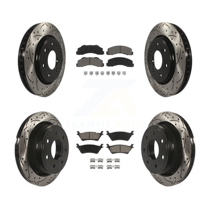 [Avant + Arrière] Kit de disque (percé rainuré revêtu) et plaquette (céramique) de frein pour 2012-2014 Ford F-150 avec 7 Lug Wheels KDC-100287