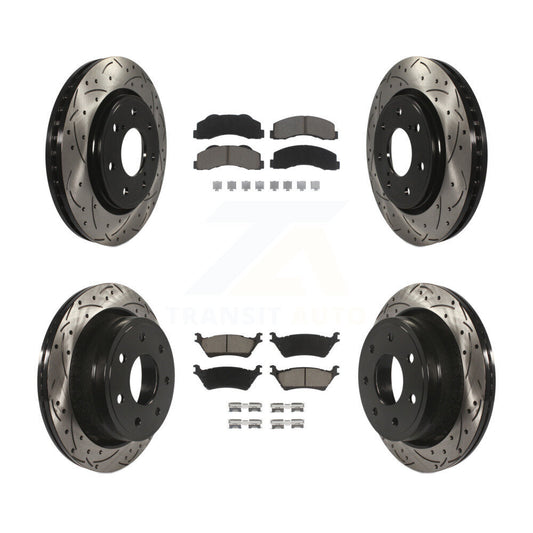 [Avant + Arrière] Kit de disque (percé rainuré revêtu) et plaquette (céramique) de frein pour 2012-2014 Ford F-150 avec 7 Lug Wheels KDC-100287