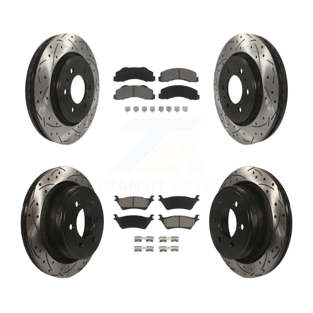 [Avant + Arrière] Kit de disque (percé rainuré revêtu) et plaquette (céramique) de frein pour Ford F-150 KDC-100288