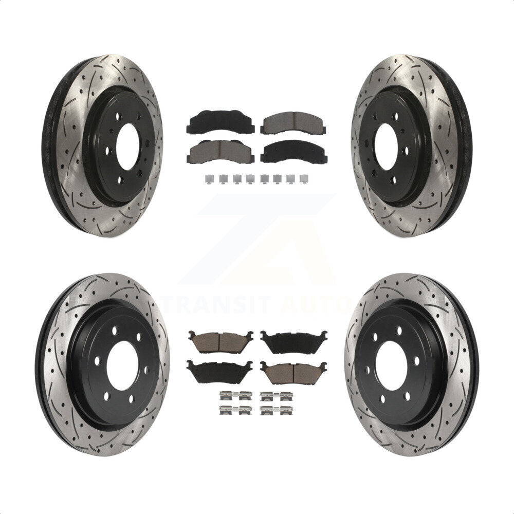 [Avant + Arrière] Kit de disque (percé rainuré revêtu) et plaquette (céramique) de frein pour Ford F-150 Expedition Lincoln Navigator KDC-100290 par Transit Auto