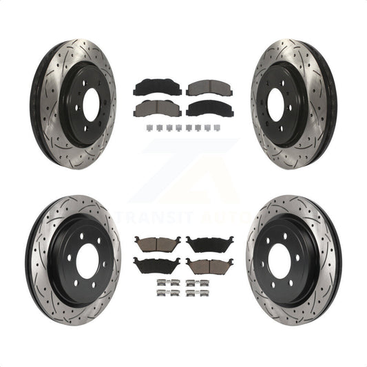 [Avant + Arrière] Kit de disque (percé rainuré revêtu) et plaquette (céramique) de frein pour Ford F-150 Expedition Lincoln Navigator KDC-100290 par Transit Auto