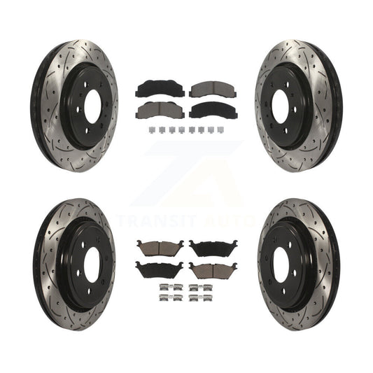 [Avant + Arrière] Kit de disque (percé rainuré revêtu) et plaquette (céramique) de frein pour 2015-2017 Ford F-150 avec Electric Parking KDC-100291