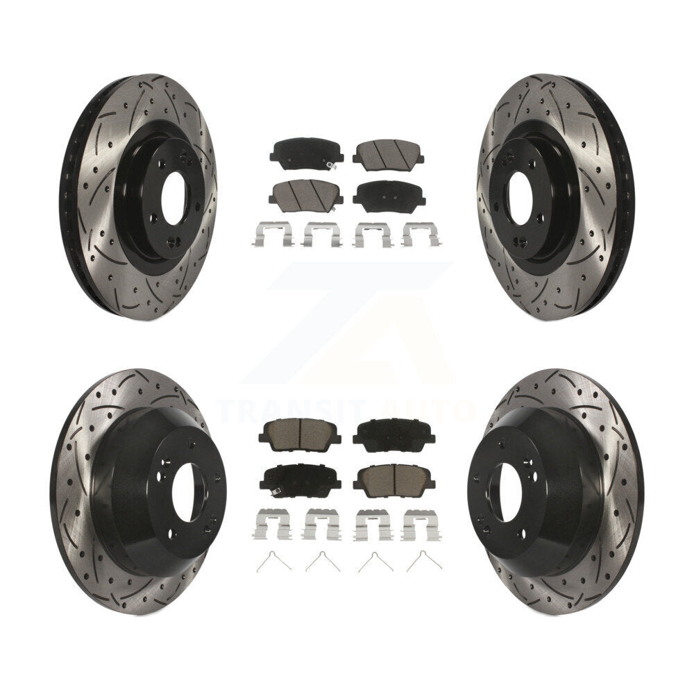 [Avant + Arrière] Kit de disque (percé rainuré revêtu) et plaquette (céramique) de frein pour 2014-2015 Kia Sorento avec Red Painted Calipers KDC-100292