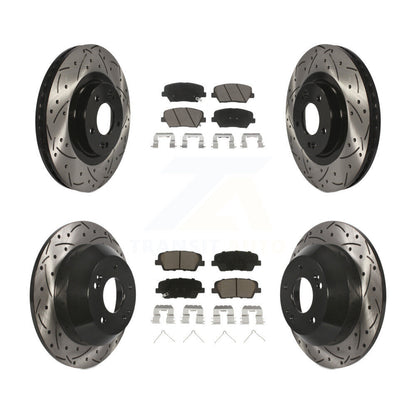 [Avant + Arrière] Kit de disque (percé rainuré revêtu) et plaquette (céramique) de frein pour 2014-2015 Kia Sorento avec Red Painted Calipers KDC-100292