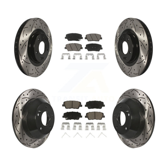 [Avant + Arrière] Kit de disque (percé rainuré revêtu) et plaquette (céramique) de frein pour 2014-2015 Kia Sorento avec Red Painted Calipers KDC-100292