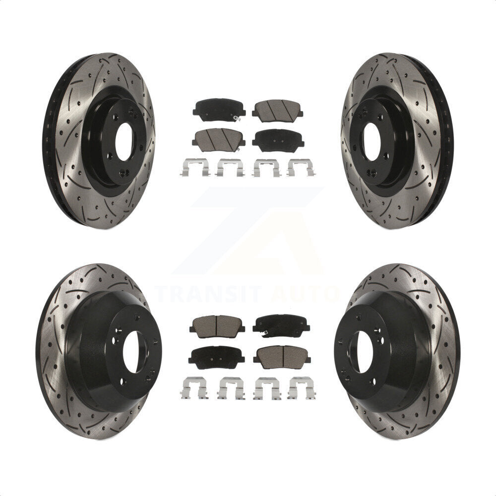 [Avant + Arrière] Kit de disque (percé rainuré revêtu) et plaquette (céramique) de frein pour Hyundai Santa Fe Sport Kia Sorento KDC-100293 par Transit Auto