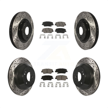 [Avant + Arrière] Kit de disque (percé rainuré revêtu) et plaquette (céramique) de frein pour Hyundai Santa Fe Sport Kia Sorento KDC-100293 par Transit Auto